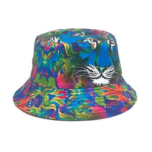 Tiger Pattern Print Bucket Hat Reversible Polyester Sun Protection Outdoor Streetwear Fisherman Cap For Men Women