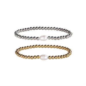 Minimalist Beaded Bracelet With Stainless Steel Beads And Freshwater Pearl Elastic Waterproof Elegant Fashion Jewelry For Women