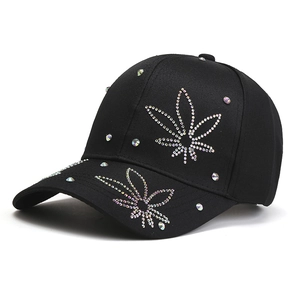 Sparkly Rhinestone Leaf Pattern Baseball Cap Polyester Breathable Adjustable Sun Hat Outdoor Hip Hop Fashion For Women Men