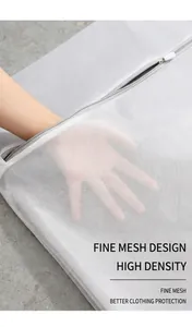 Close-up of fine mesh laundry bag texture with hand showing high density polyester weave