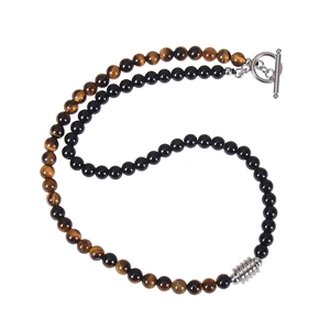 Collier En Perles De Pierre Naturelle Fait Main Avec Fermoir OT En Acier Inoxydable Oeil De Tigre Obsidienne Pour Hommes