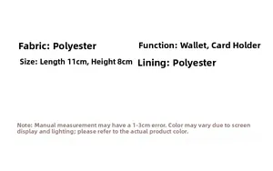 Polyester floral card holder detail showing dimensions 11cm by 8cm and material info