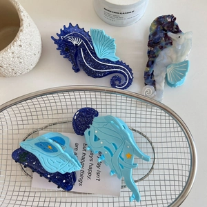 Elegant ocean series acetate shark hair clips featuring seahorse and jellyfish shapes
