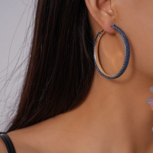 Chic oversized blue denim fabric hoop earrings for women in trendy western style