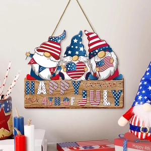 Targa in legno per il 4 luglio con gnomi patriottici e scritta Happy 4th of July