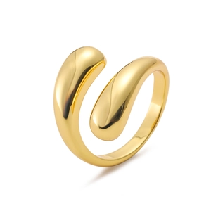 Elegant gold wrap-around droplet open ring with polished finish in minimalist style