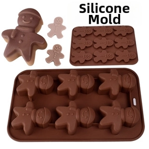 Gingerbread man silicone mold set for chocolate and baking crafts in brown finish