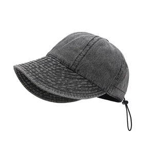 Adjustable dark gray washed denim sun hat with minimalist outdoor casual design