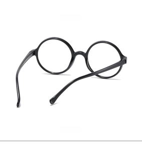 Detailed back and side view of classic black round frame glasses for children