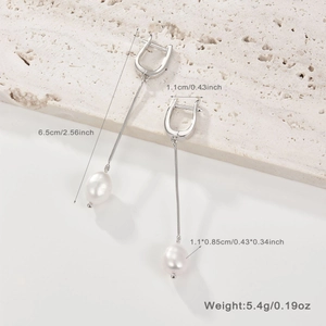 Detailed size specifications for 925 silver long earrings with white freshwater pearls