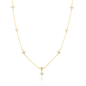 925 Sterling Silver Four Leaf Clover Station Necklace Zircon Inlaid Elegant French Style Jewelry For Women