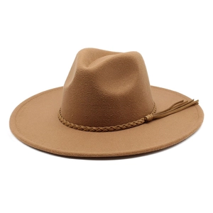 Fedora Hat Wool Felt Wide Brim Woven Belt Tassels Vintage Bohemian Style Retro Western Jazz Cap For Women Men