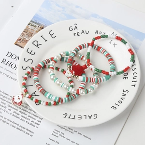Christmas Bracelet Polymer Clay Alloy Faux Artificial Pearl Santa Claus Christmas Tree Charms Festive Party Jewelry Gift Unisex