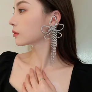 Elegant butterfly tassel earrings with sparkling rhinestones and long dangling chains