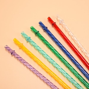 Detailed view of eight colorful spiral Tritan straws with anti-drop buckle design