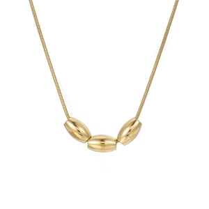 Minimalist 14k gold-plated snake chain necklace with three oval bead pendants