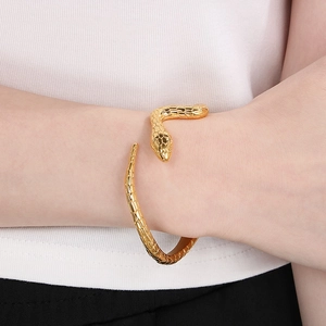 Punk-Stil goldene Schlange Manschettenarmband aus Titanstahl am Handgelenk