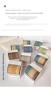 Detail view of colorful high-elastic braided hair ties set in compact packaging box