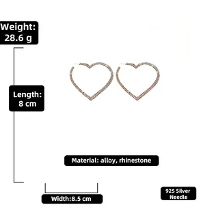 Guide des tailles détaillé pour grandes créoles cœur en strass avec tiges en argent 925