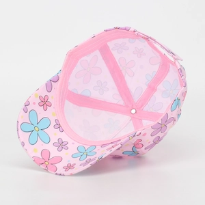 Detail view of the pink floral baseball cap interior stitching and sweatband