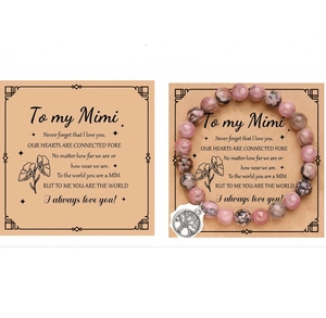 Rosa Zebra Jaspis Perlenarmband mit Lebensbaum Anhänger und Geschenkkarte für Damen