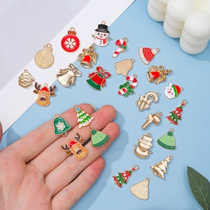 Christmas alloy charms set featuring snowman, tree, and bell pendants for DIY jewelry
