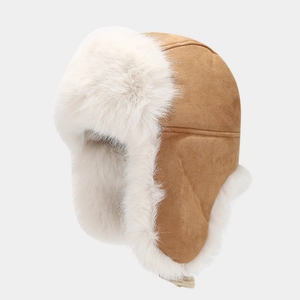 Close-up of winter aviator hat featuring warm faux fur lining and windproof earflaps