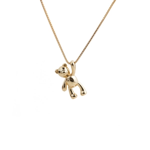 Golden bear pendant necklace with sparkling zircon crystals and elegant box chain