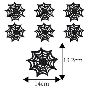 7-piece black spider web felt coasters for Halloween party table decoration, 14cm x 13.2cm