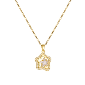 Elegant gold star pendant necklace with sparkling zircons on minimalist chain