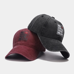 Burgundy and charcoal baseball cap set with Mr. Steal Your Heart logo and heart graphic