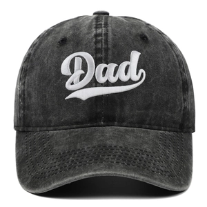 Washed black baseball cap with white Dad embroidery for Father's Day gifts