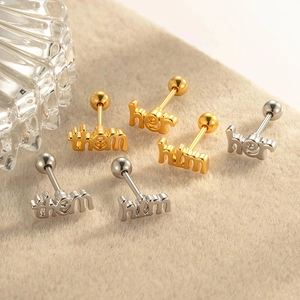 Minimalist gold and silver lettering cartilage studs with them her him letter shapes