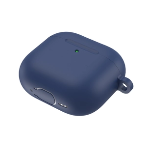 Silicone shockproof case for AirPods 4 in navy blue with precise charging port cutouts