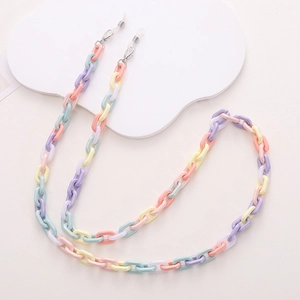 Colorful acrylic bead chain for glasses or masks with non-slip silicone loops on white background