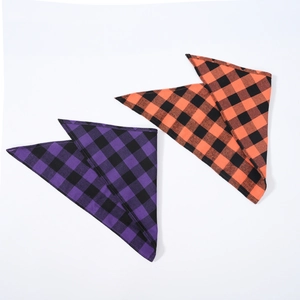 Plaid cotton pet bandana scarves in orange and purple check patterns for dogs