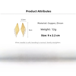 Detail specifications of long gold tassel earrings with zircon water drops and grid design