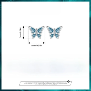 Detailed size chart and specifications for small 925 sterling silver blue butterfly studs