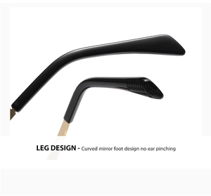 Close-up of curved diamond sunglasses leg design for no ear pinching comfort