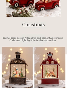 Detail of Christmas lantern with miniature snowman scene and festive swirling glitter