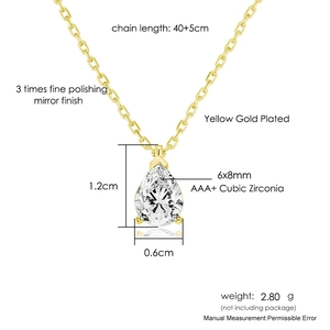 Pear cut cubic zirconia drop necklace with gold plating and adjustable cable chain