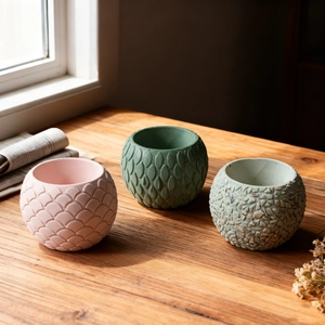 Embossed resin mold set with scale patterns for DIY plaster candle cups and succulent pots