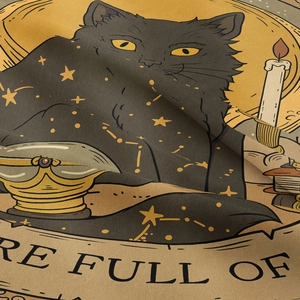 Bohemian black cat tapestry with stars and moon illustration in vintage style