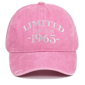 Pink vintage washed cotton baseball cap with Limited Edition 1965 white embroidery