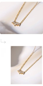 Macro view and model shot of 18k gold plated titanium necklace with marquise zircons