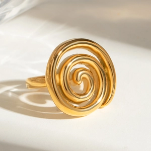 Stainless Steel Ring 18K Gold Plated Spiral Swirl Design Non-Fading Waterproof Hypoallergenic Minimalist Jewelry For Women