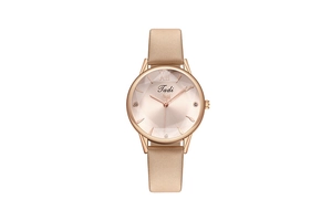 Elegant ladies quartz watch featuring Roman numerals and a diamond-encrusted sunray dial