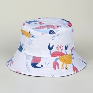 Summer cartoon bucket hat with colorful sea animal prints for outdoor sun protection