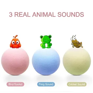 Three colorful interactive cat toy balls with bird, frog, and cricket sound effects