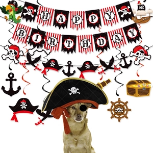 Halloween pirate themed birthday party decoration set with banners and pet accessories